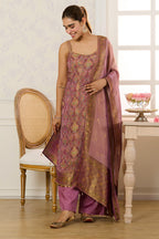 Mauve Banarasi Khaddi Georgette Woven Unstitched Suit Material