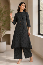 Black Cotton Printed Kurta Set
