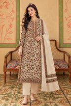 Cream Floral Resham Woven Pashmina Unstitched Suit Fabric