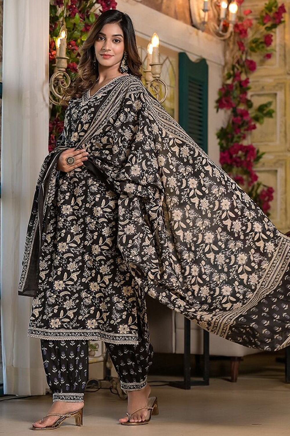 Black Color Cotton Printed Suit