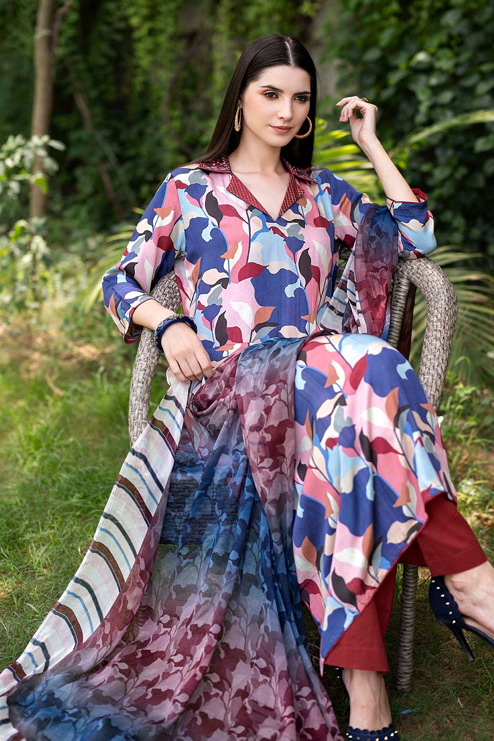 Maroon Color Crepe Printed Unstitched Suit Material