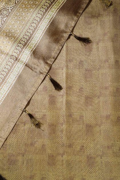 Light Brown Printed Tussar Silk Saree