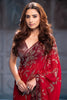 Red Pure Georgette Sequins Floral Embroidered Saree