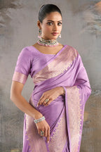 Lavender Zari Woven Satin Silk Saree