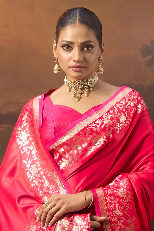 Red Woven Mulberry Silk Saree