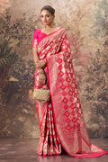 Magenta & Red Silk Zari Woven Saree