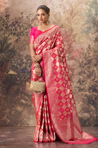 Magenta & Red Silk Zari Woven Saree