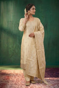 Cream Crepe Silk Zari And Sequins Embroidered Suit