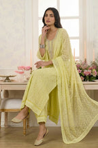 Lemon Yellow Georgette Chikankari Work Unstiched Suit