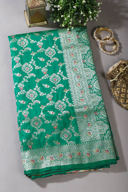 Sea Green Colour Banarasi Silk Woven Saree