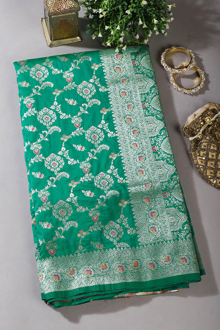 Sea Green Colour Banarasi Silk Woven Saree