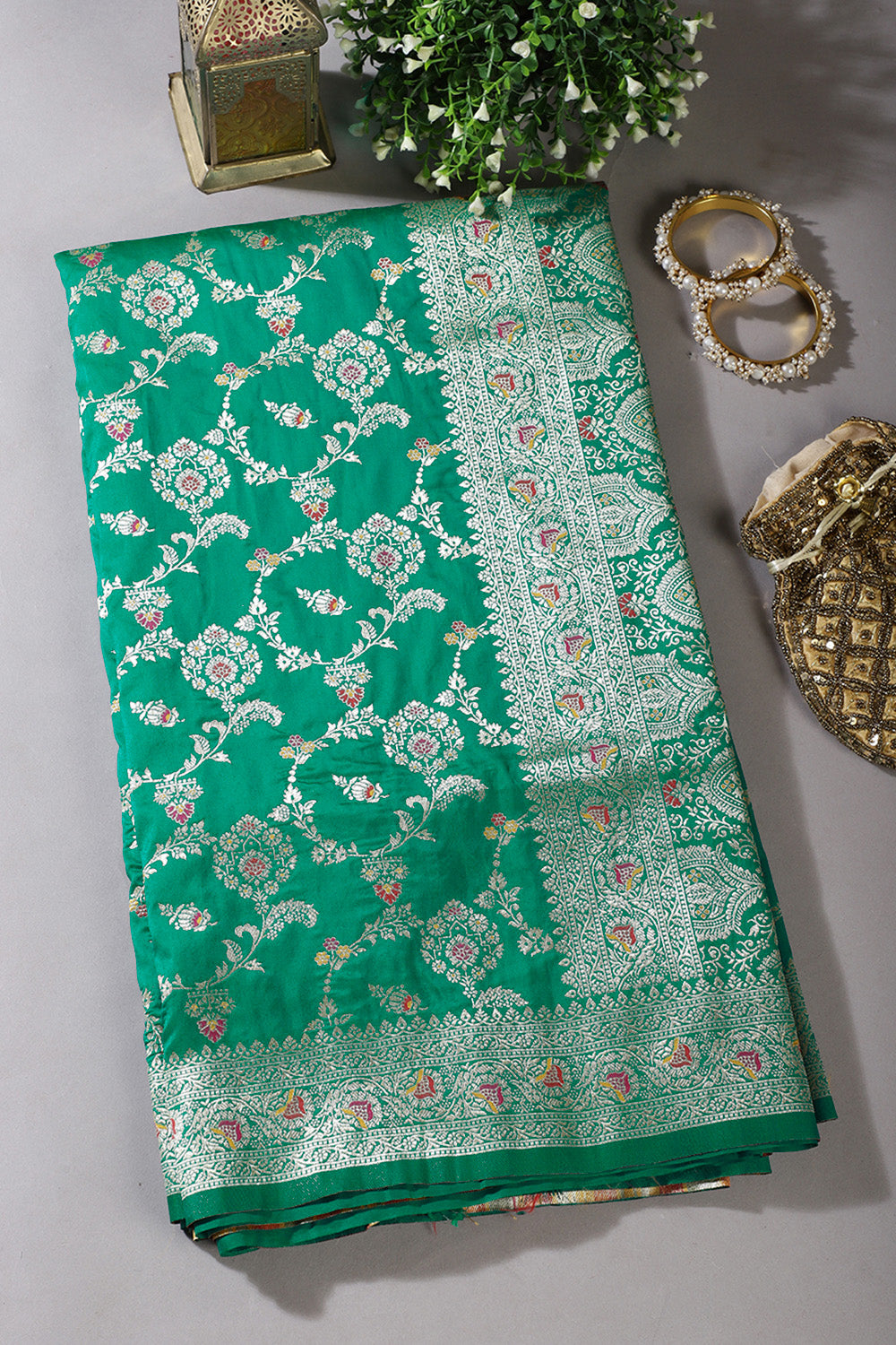 Sea Green Colour Banarasi Silk Woven Saree
