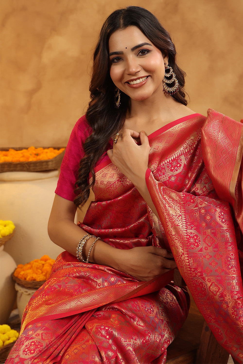 Fuchsia Color Zari Woven Saree