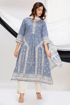 Grey Cotton Printed Suit Set