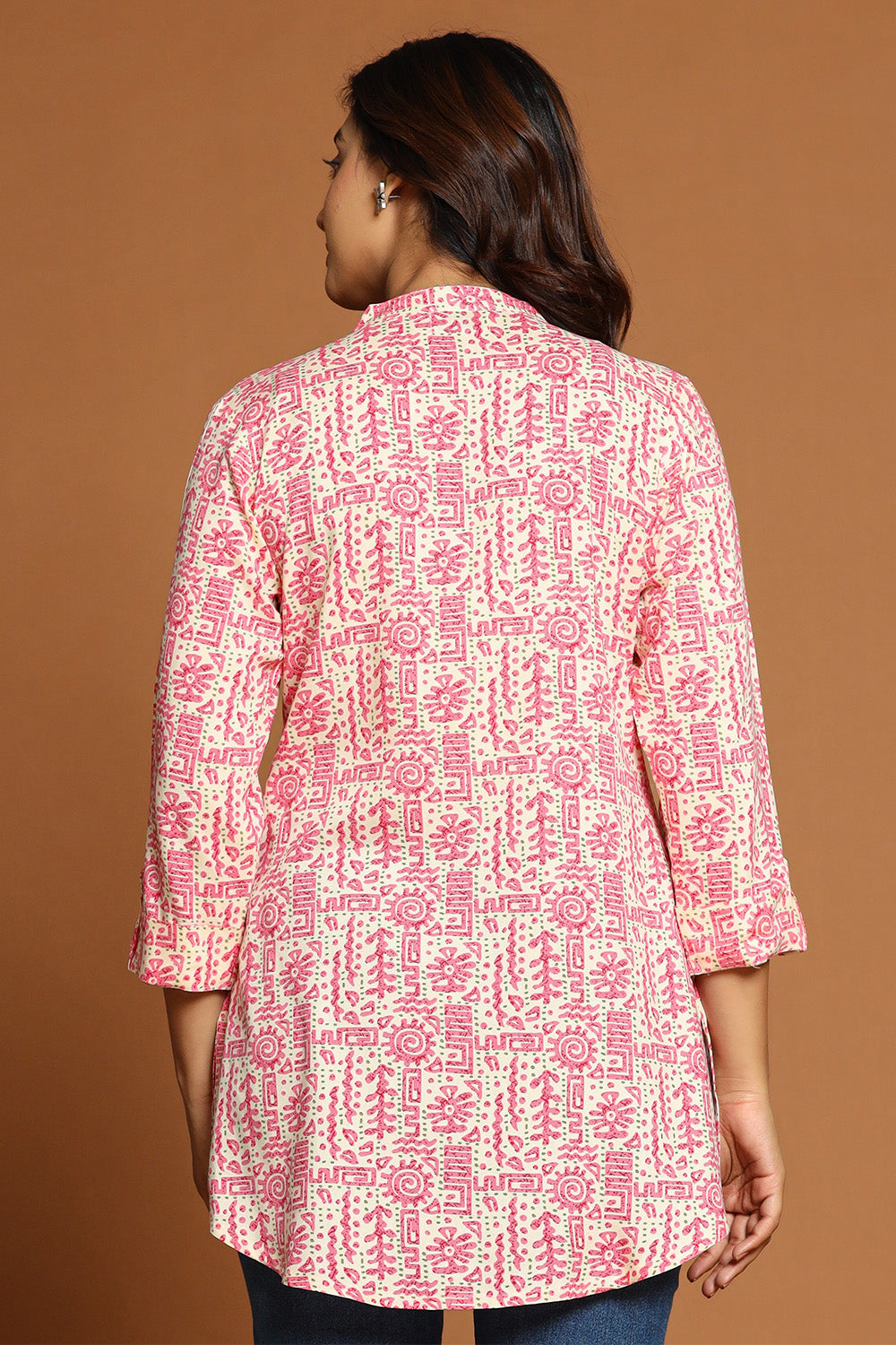 Pink & Beige Color Cotton Printed Tunic