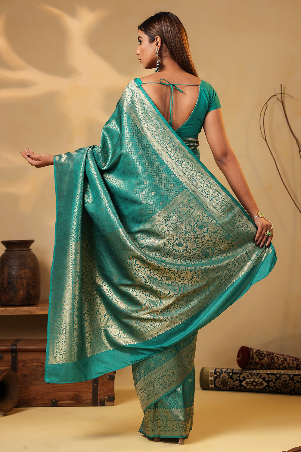 Teal Colour Silk Zari Woven Saree