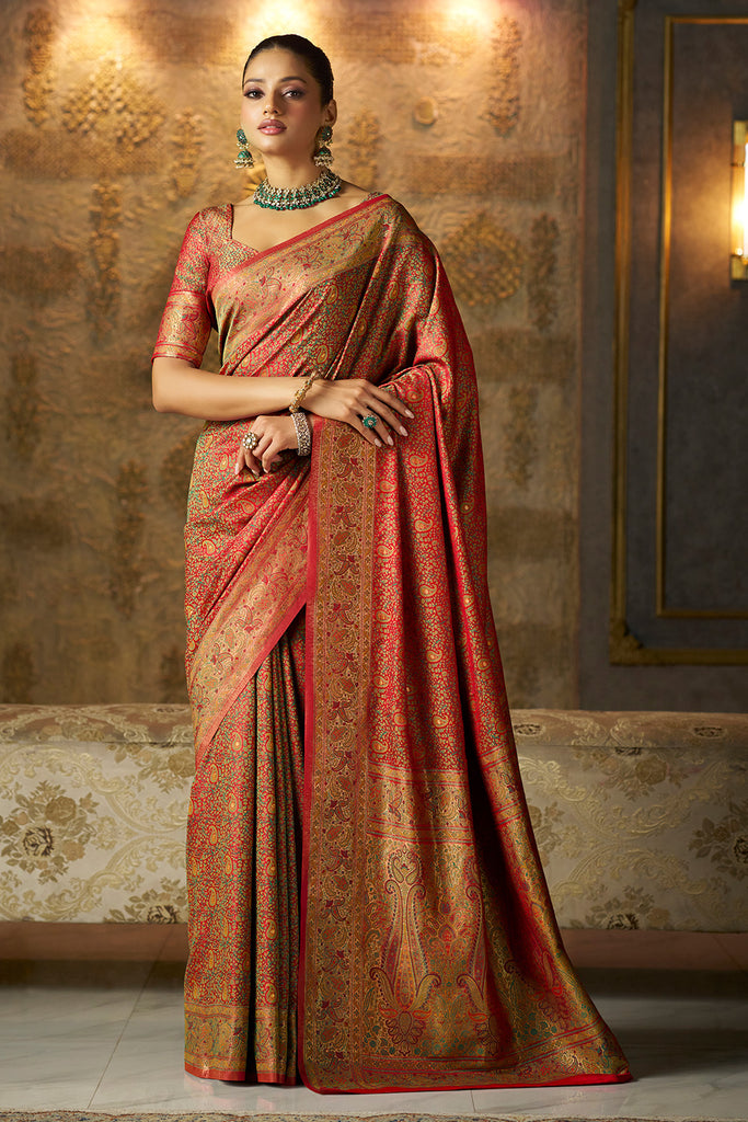 Red Minakari Woven Silk Saree