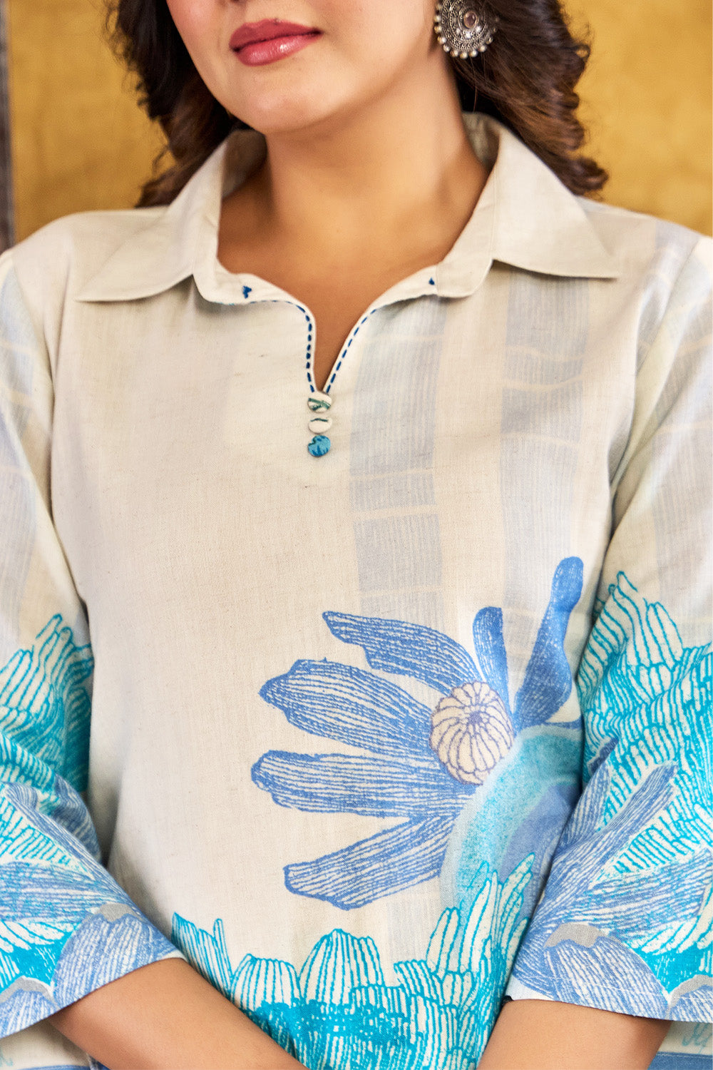 Cream Cotton Floral Printed Co-Ord Set