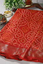 Red Colour Chiffon Bandhani Printed Saree