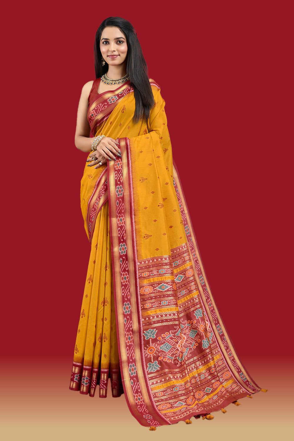 Mustard Colour Maheshwari Cotton Woven Saree