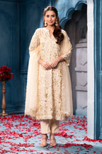 Cream Matelic Tissue Cut-dana And Sequins Embroidered Suits