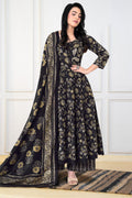 Dark Purple Cotton Floral Printed Anarkali Suit Set