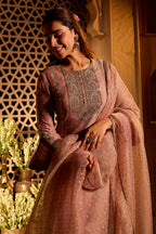 Dusty Pink Salsa Tissue Embroidered Unstitched Suit Material