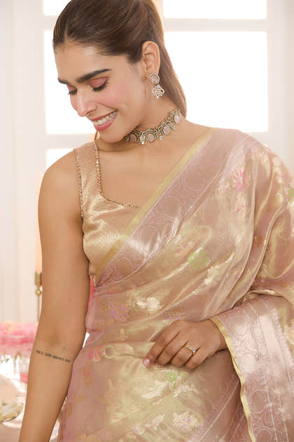 Mauve Metalic Tissue Zari Woven Saree