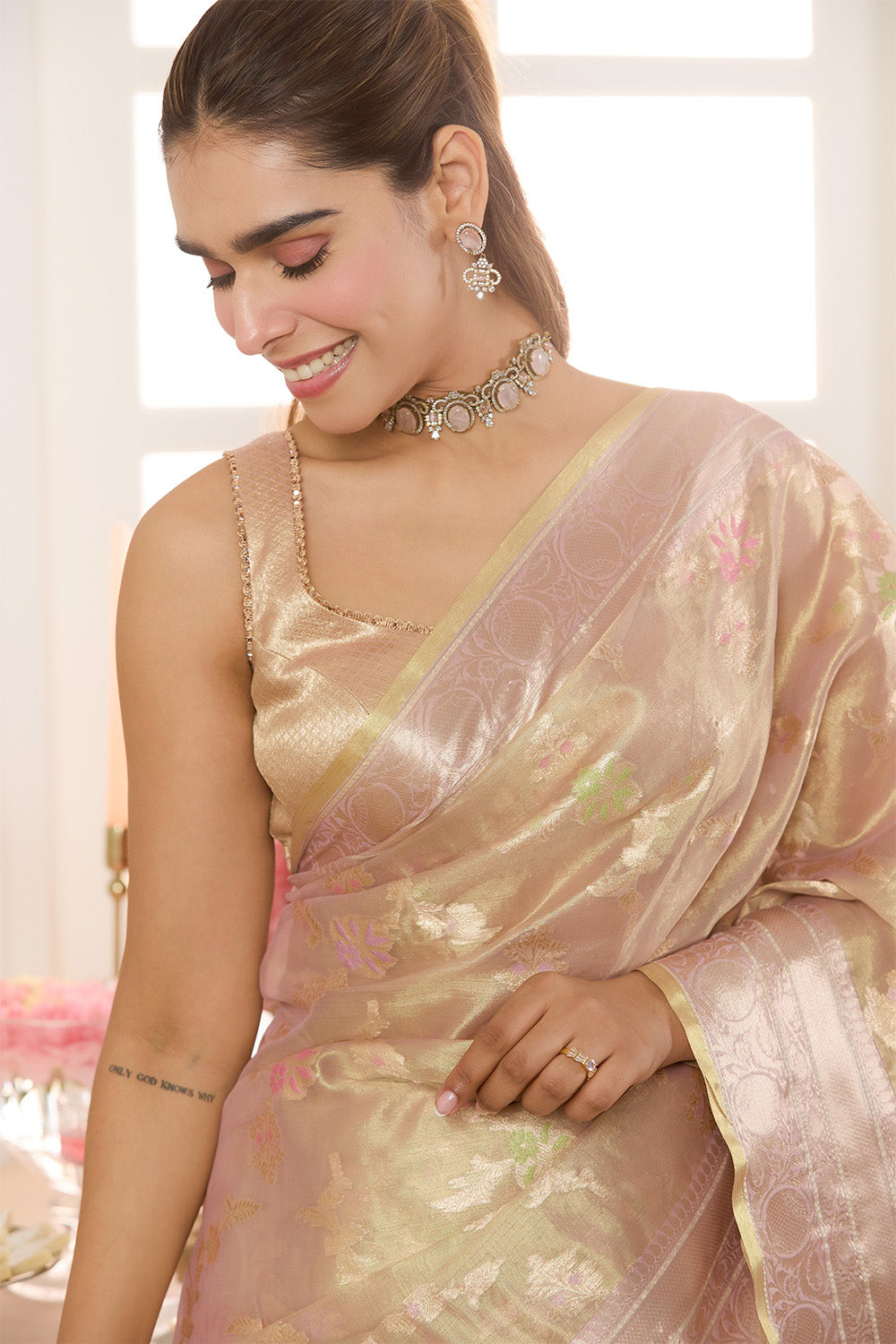 Mauve Metalic Tissue Zari Woven Saree
