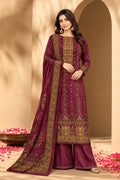 Wine Velvet Digital Printed Unstitched Suit Fabric