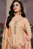 Cream Floral Printed & Zari Woven Silk Suit