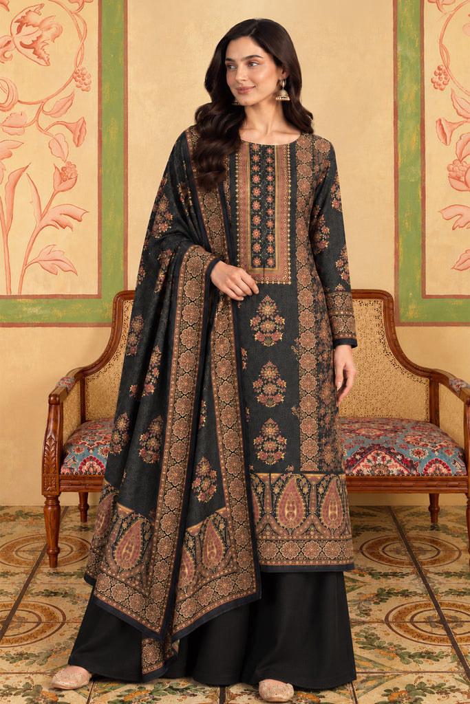 Bottle Green Velvet Printed Unstitched Suit Material