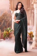 Green Georgette Resham And Swaroski Embroidered Saree