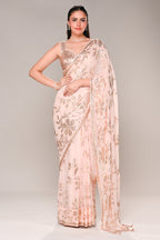 Baby Pink Color Georgette Sequins Embroidered Saree