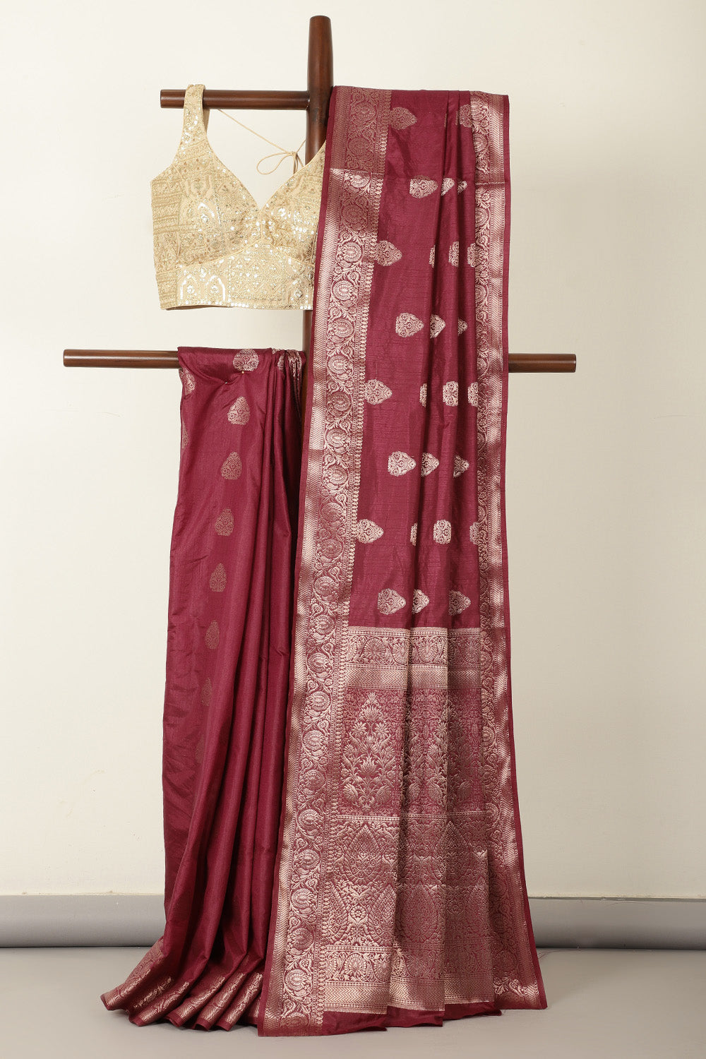 Wine Silk Zari Woven Saree