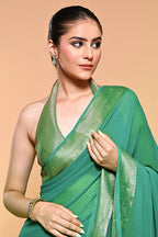 Teal Green Color Georgette Woven Saree