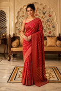 Red Khaddi Georgette Woven Saree