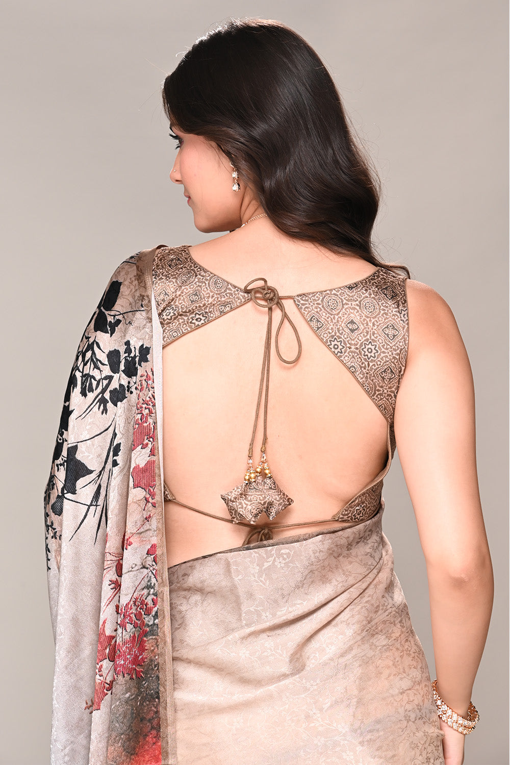 Beige Color Jacquard Silk Lasa Printed Saree