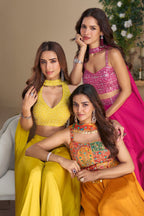 Yellow Silk Embroidered Choli Palazzo Set With Dupatta