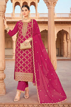 RanI Crepe Silk Zari Woven And Embroidered Unstiched Suit Material