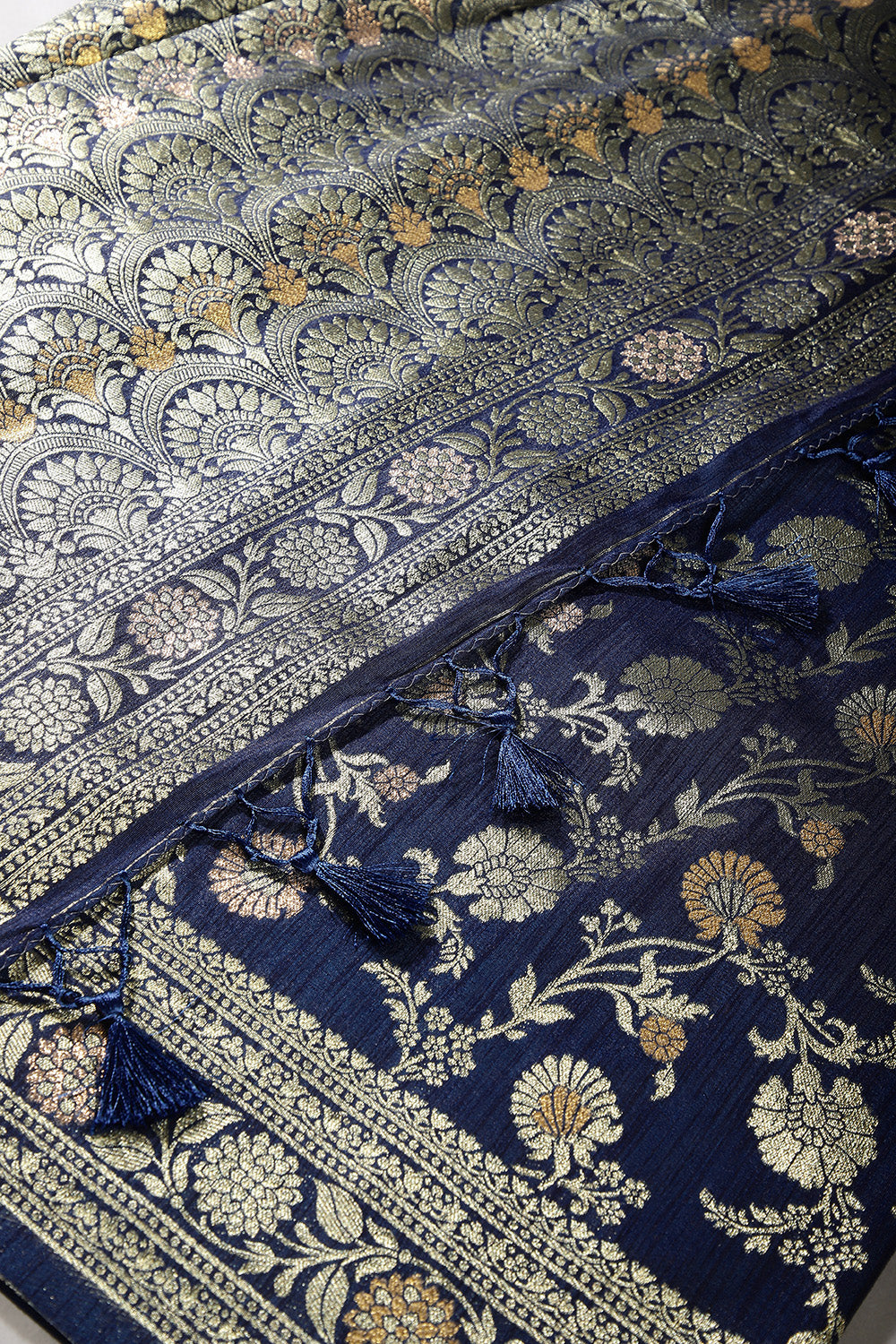 Navy Blue Color Raw Silk Woven Saree