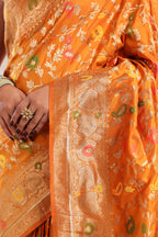 Mustard Resham & Zari Floral Woven Silk Saree