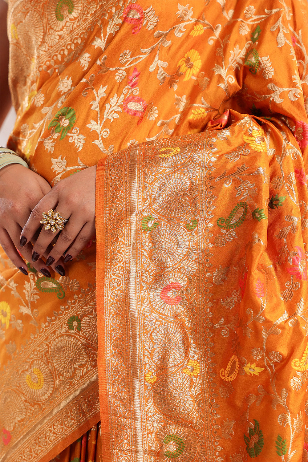 Mustard Resham & Zari Floral Woven Silk Saree