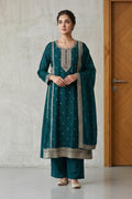 Teal Blue Crepe Silk Zari and Sequins Embroidered Anarkali Suit
