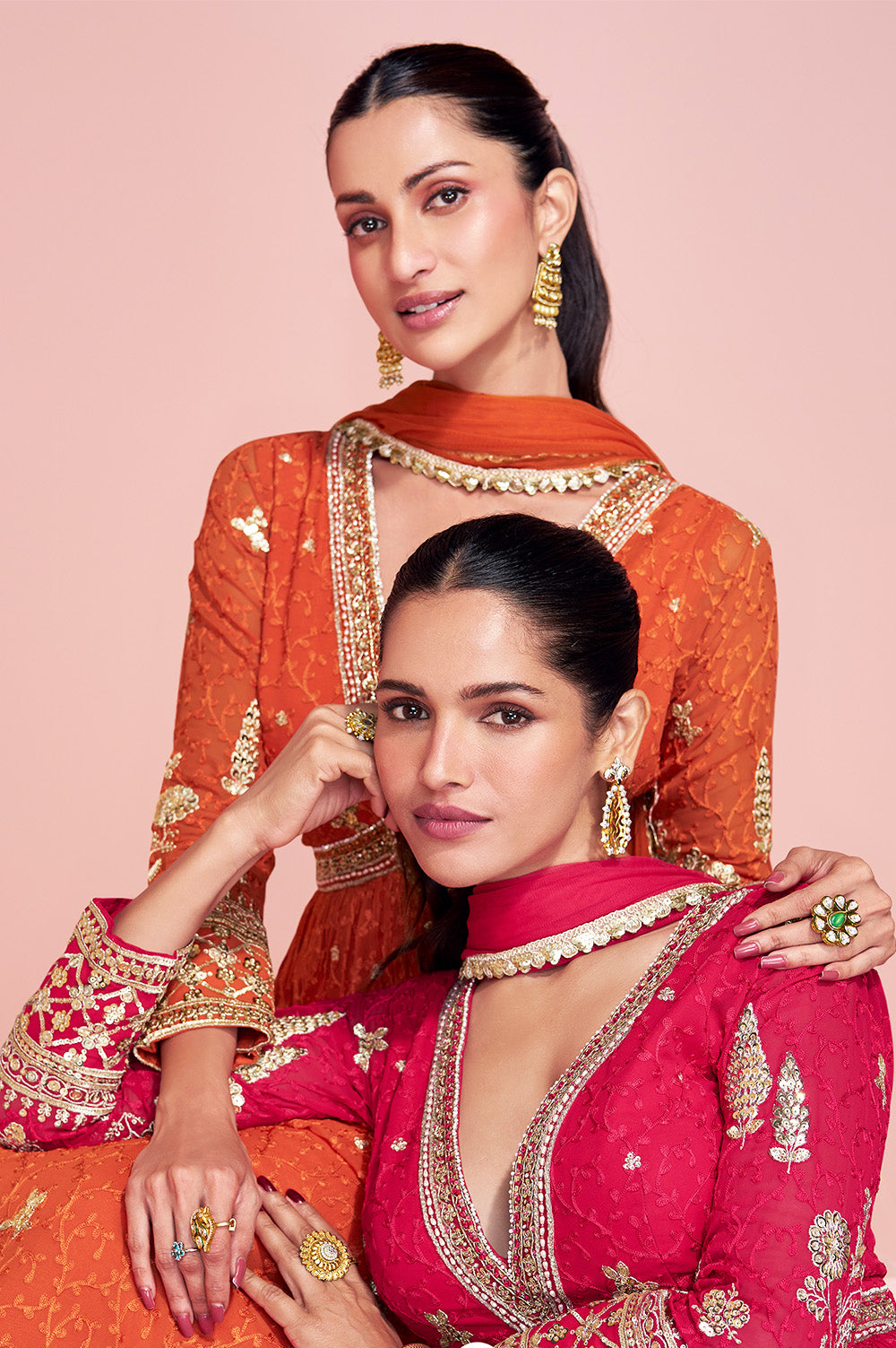 Orange Georgette Resham, Zari and Sequins Embroidered Alia Cut Anarkali Gown