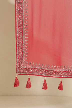 Red Colour Georgette Sequins And Zari Embroidered Saree With Readymade Blouse