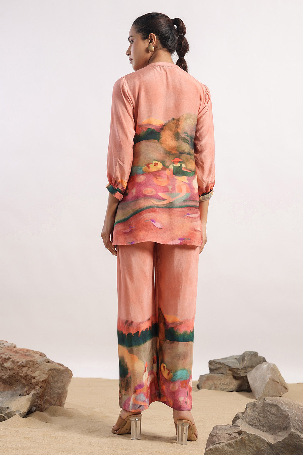 Peach Colour Muslin Printed Co-Ord Dress