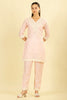 Pink Cotton Hacoba Style Neck-Embroidered Kurta Set
