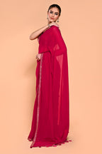 Valentine Red Color Georgette Saree With Readymade Blouse