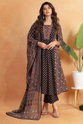 Black Ajrakh Printed Cotton Anarkali Suit